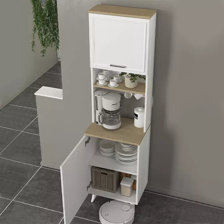 Έπιπλο κουζίνας Potter 1 Megapap χρώμα λευκό - rota oak 53,4x39,6x196,1εκ.