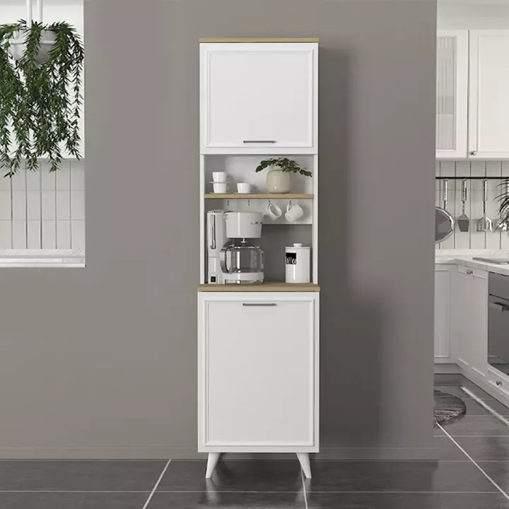 Έπιπλο κουζίνας Potter 1 Megapap χρώμα λευκό - rota oak 53,4x39,6x196,1εκ.