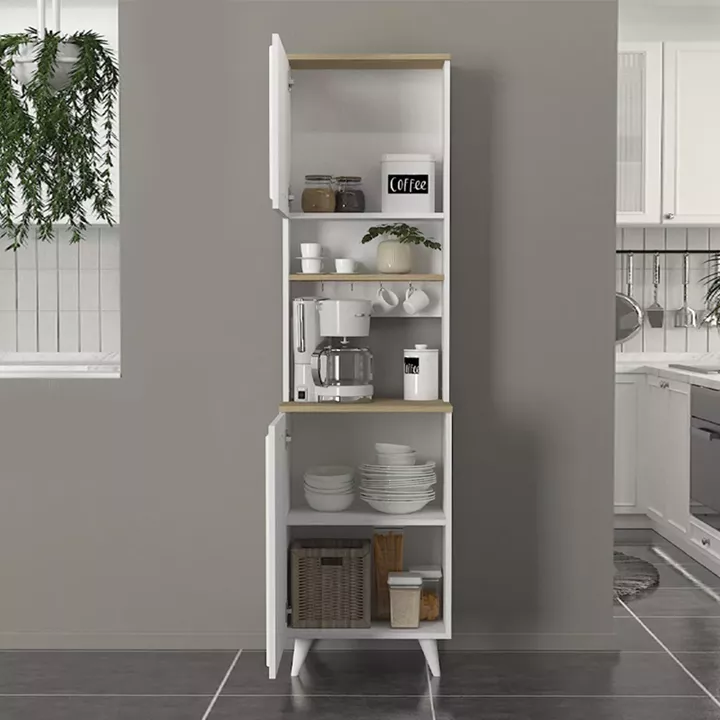Έπιπλο κουζίνας Potter 1 Megapap χρώμα λευκό - rota oak 53,4x39,6x196,1εκ.