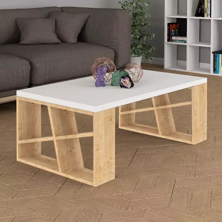 Τραπεζάκι σαλονιού Honey Megapap μελαμίνης χρώμα φυσικό οξιάς - λευκό 105x60x40εκ.