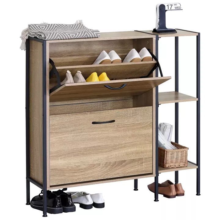 Παπουτσοθήκη ArteLibre ALDERWYN Με Πλαϊνό Ράφι Δρυς/Μαύρο Μοριοσανίδα/Μέταλλο 88x24x87cm