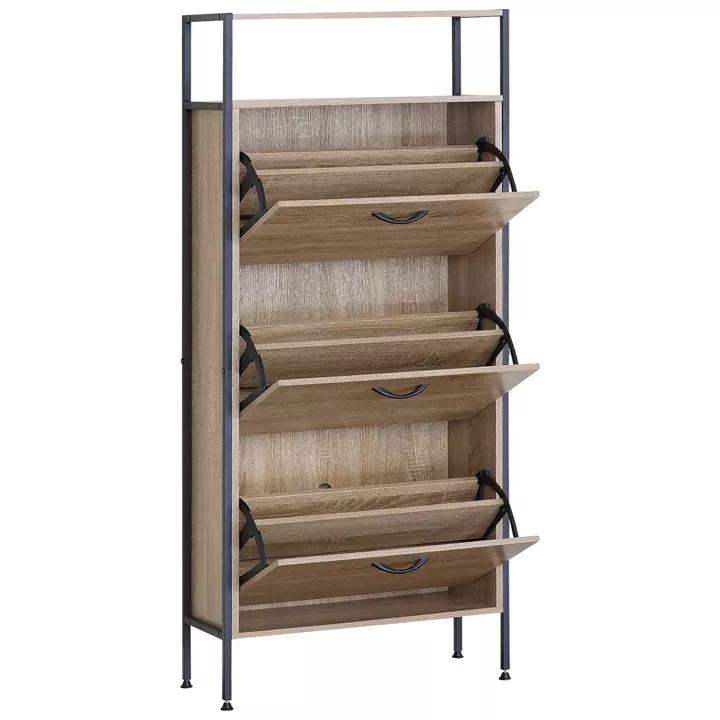 Παπουτσοθήκη ArteLibre ALDERWYN Δρυς/Μαύρο Μοριοσανίδα/Μέταλλο 63x24x141cm