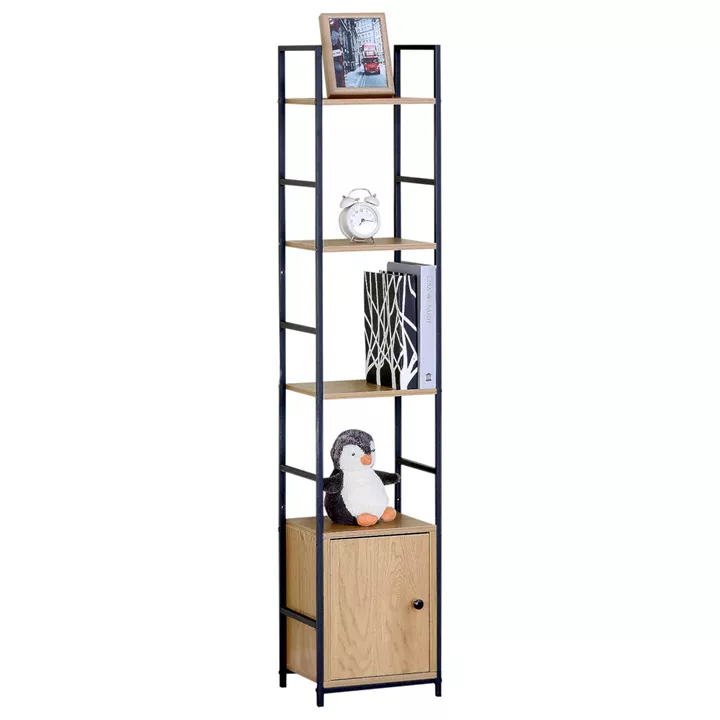 Ραφιέρα ArteLibre ELRIDGE Με Ντουλάπι Δρυς/Μαύρο Μοριοσανίδα/Μέταλλο 29.1x23.5x144cm