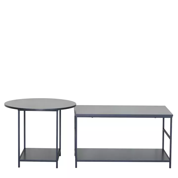 Τραπεζάκι Σαλονιού ArteLibre ROWDEN Μαύρο Μάρμαρο Μοριοσανίδα/Μέταλλο 60x60x50/80x47x45cm Σετ 2Τμχ