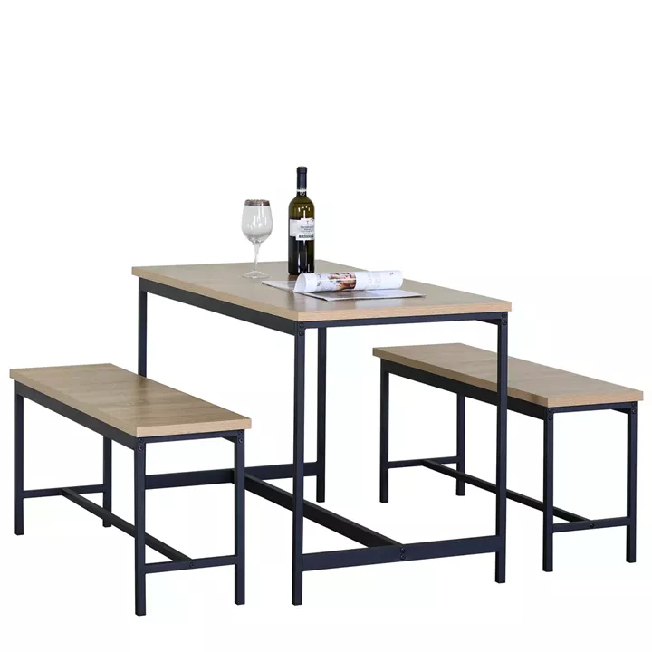 Σετ Τραπεζαρία (2+1) ArteLibre CARRISTON Δρυς/Μαύρο Μοριοσανίδα/Μέταλλο 110x60x75cm