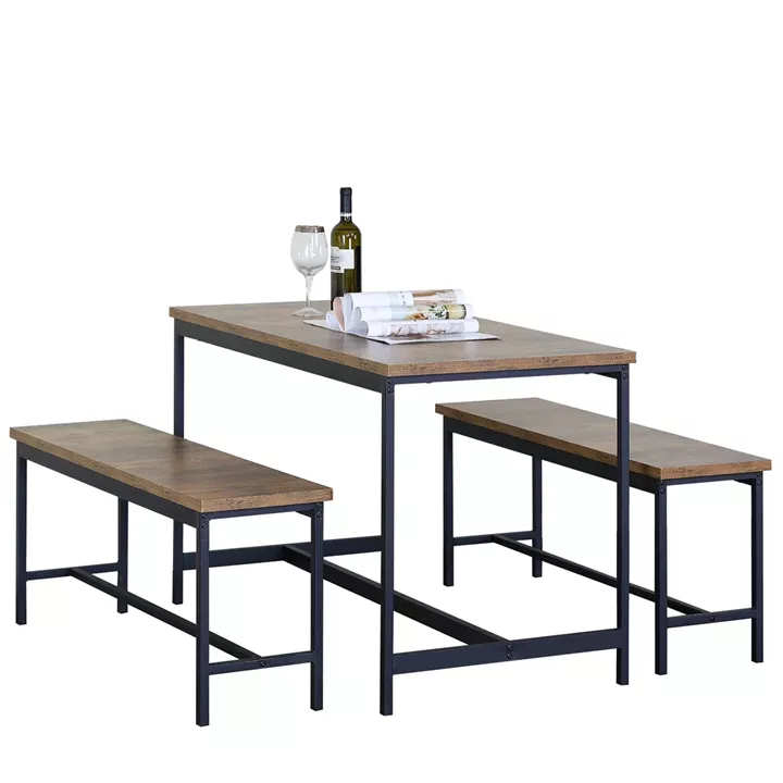 Σετ Τραπεζαρία (2+1) ArteLibre DRAYCOTT Καφέ/Μαύρο Μοριοσανίδα/Μέταλλο 110x60x75cm