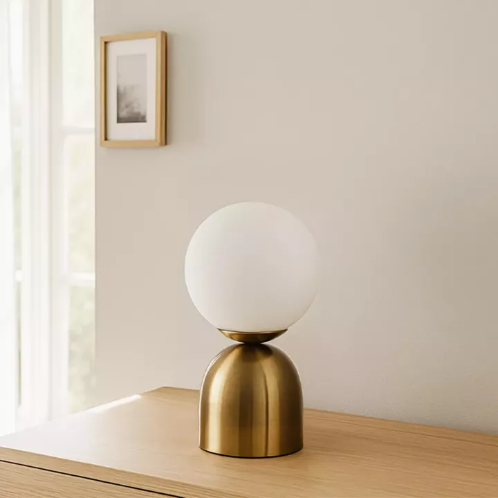 Φωτιστικό επιτραπέζιο Ryka Megapap E14 μεταλλικό - γυάλινο χρώμα χρυσό αντικέ - λευκό Ø15x28εκ.