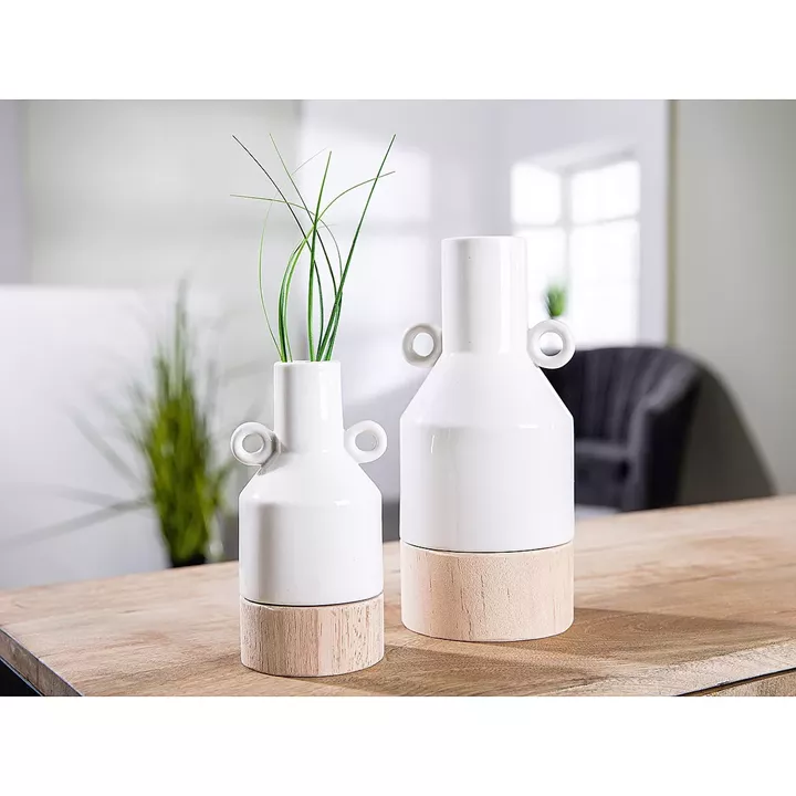 Βάζο ArteLibre Λευκό/Φυσικό Πορσελάνη/Ξύλο 8x8.5x16.5cm