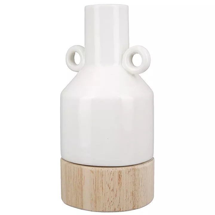Βάζο ArteLibre Λευκό/Φυσικό Πορσελάνη/Ξύλο 8x8.5x16.5cm