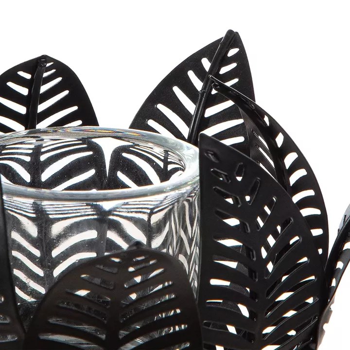  Κηροπήγιο ρεσώ Φύλλο Μοτίφ Μεταλλικό Μαύρο 18X18X9Cm 18X18X9Cm