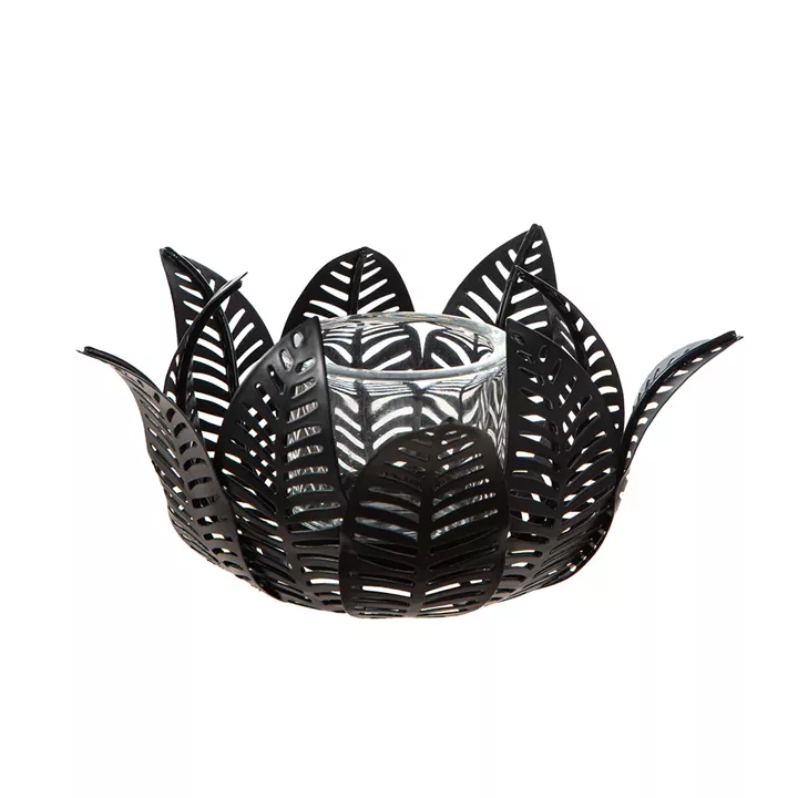  Κηροπήγιο ρεσώ Φύλλο Μοτίφ Μεταλλικό Μαύρο 18X18X9Cm 18X18X9Cm