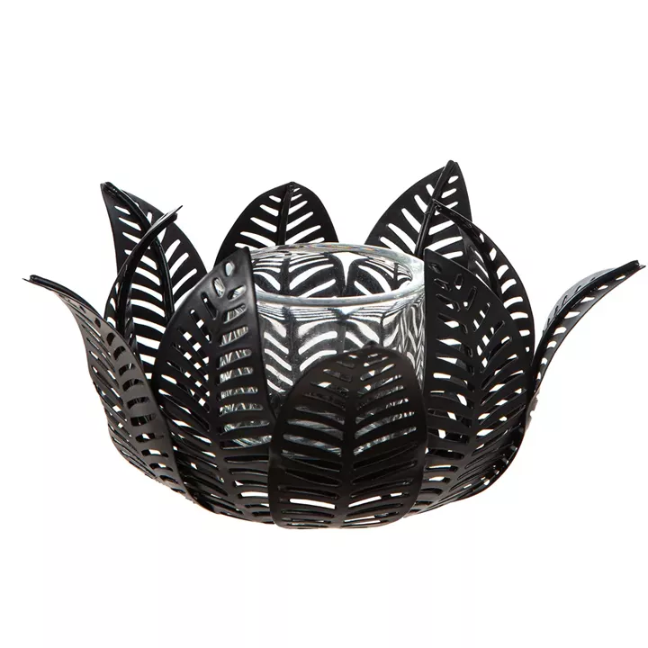  Κηροπήγιο ρεσώ Φύλλο Μοτίφ Μεταλλικό Μαύρο 23X23X12Cm 23X23X12Cm