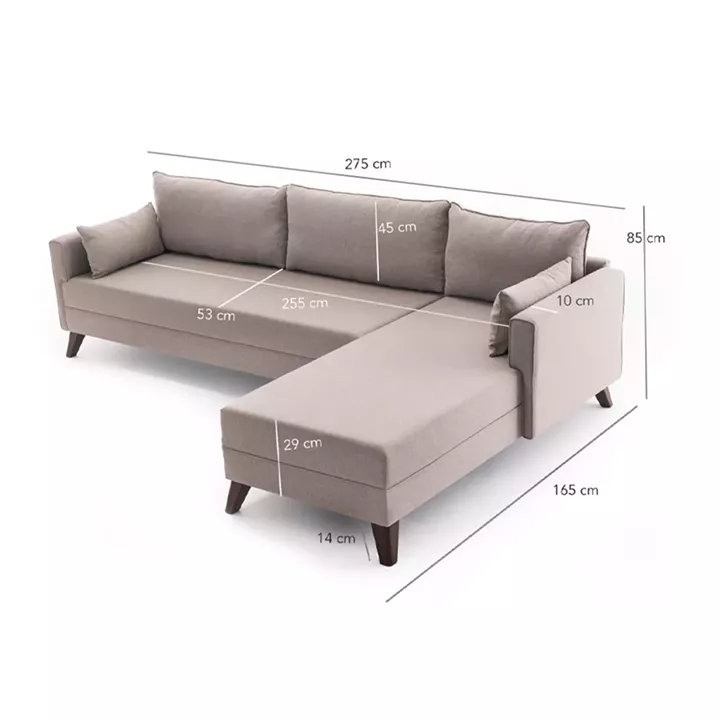 Γωνιακός καναπές Bella Megapap δεξιά γωνία υφασμάτινος χρώμα κρεμ 275x165x85εκ.