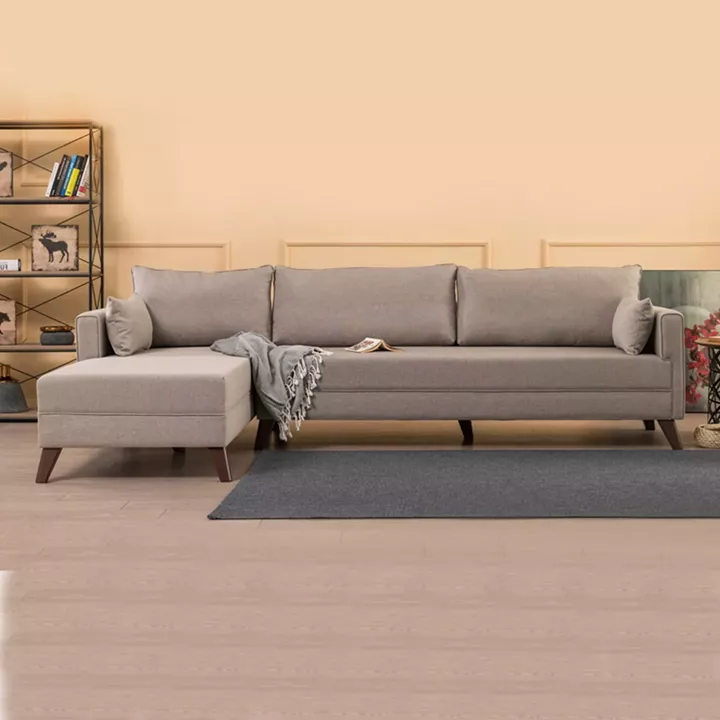 Γωνιακός καναπές Bella Megapap αριστερή γωνία υφασμάτινος χρώμα κρεμ 275x165x85εκ.