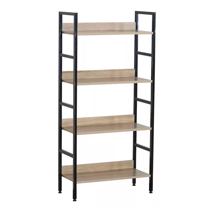 Ραφιέρα ArteLibre TYNDALL Με 4 Ράφια 60X27.6X126cm Δρυς/Μαύρο Μοριοσανίδα/Μέταλλο