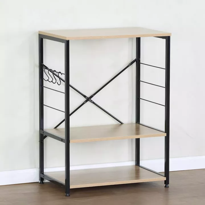 Ραφιέρα Κουζίνας ArteLibre FAIRWYN Δρυς/Μαύρο Μοριοσανίδα/Μέταλλο 60x40x82cm