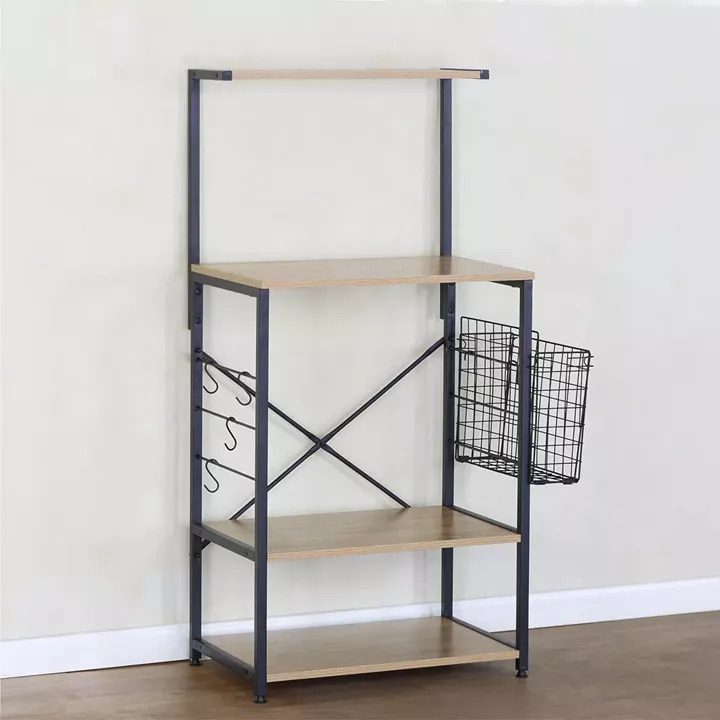 Ραφιέρα Κουζίνας ArteLibre GRANTHAM Δρυς/Μαύρο Μοριοσανίδα/Μέταλλο 60x40x123cm