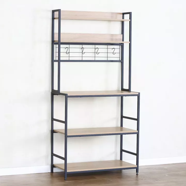 Ραφιέρα Κουζίνας ArteLibre INVERMERE Δρυς/Μαύρο Μοριοσανίδα/Μέταλλο 80x40x170cm