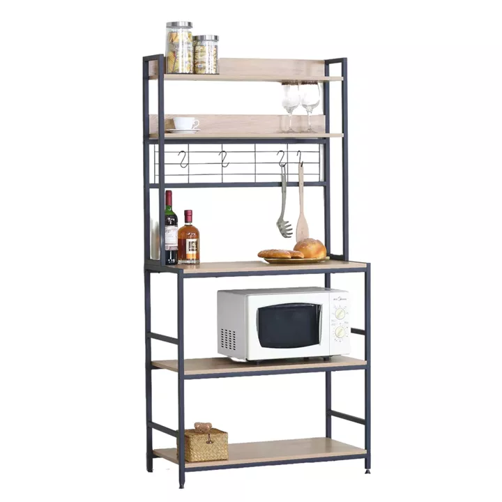 Ραφιέρα Κουζίνας ArteLibre INVERMERE Δρυς/Μαύρο Μοριοσανίδα/Μέταλλο 80x40x170cm