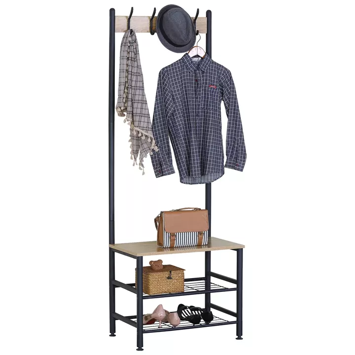 Έπιπλο Εισόδου ArteLibre LANGWOOD Δρυς/Μαύρο Μοριοσανίδα/Μέταλλο 60x40x175cm