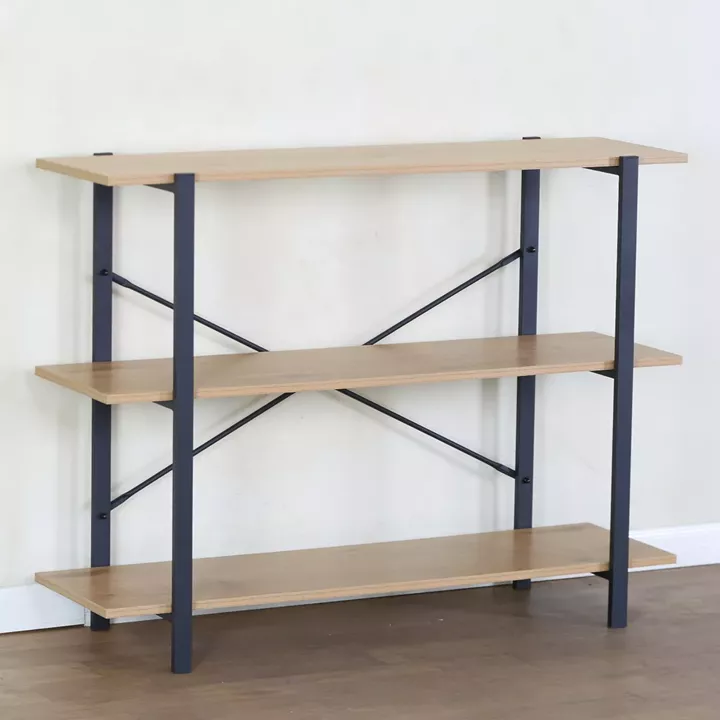 Βιβλιοθήκη ArteLibre RAVENSBY Φυσικό/Μαύρο Μοριοσανίδα/Μέταλλο 106x35x80cm