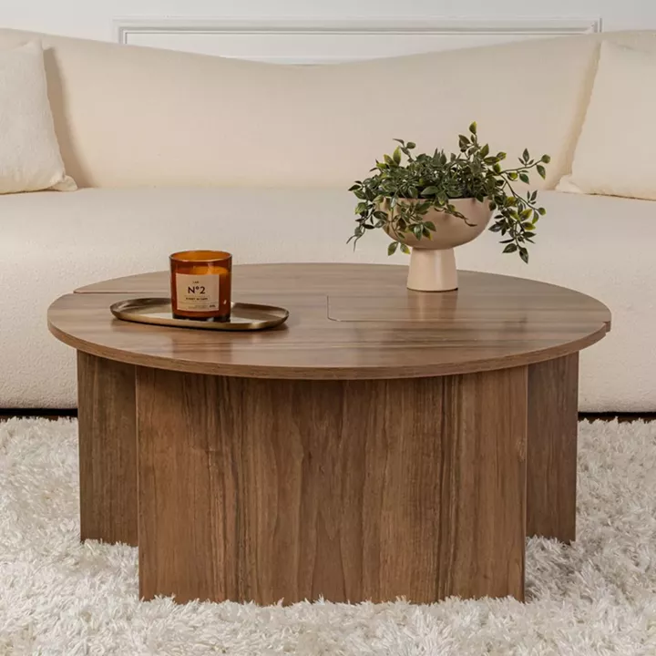 Τραπεζάκι σαλονιού σετ 2 τμχ Moira Megapap χρώμα καρυδί Ø90x41εκ.