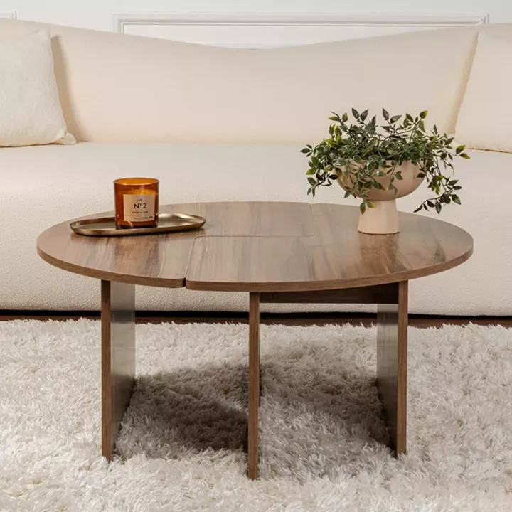 Τραπεζάκι σαλονιού σετ 2 τμχ Moira Megapap χρώμα καρυδί Ø90x41εκ.