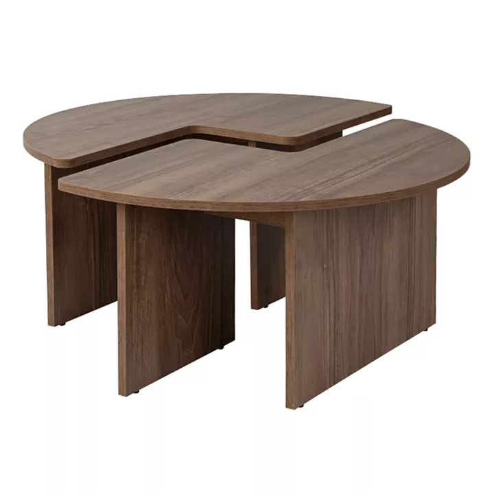 Τραπεζάκι σαλονιού σετ 2 τμχ Moira Megapap χρώμα καρυδί Ø90x41εκ.