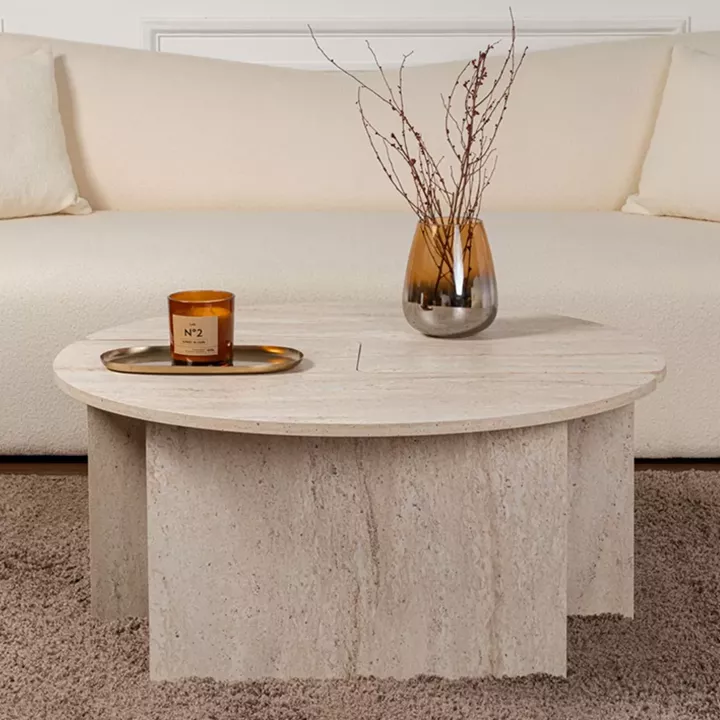 Τραπεζάκι σαλονιού σετ 2 τμχ Moira Megapap χρώμα travertine Ø90x41εκ.