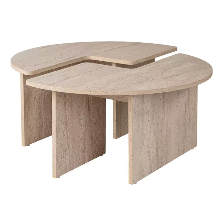 Τραπεζάκι σαλονιού σετ 2 τμχ Moira Megapap χρώμα travertine Ø90x41εκ.