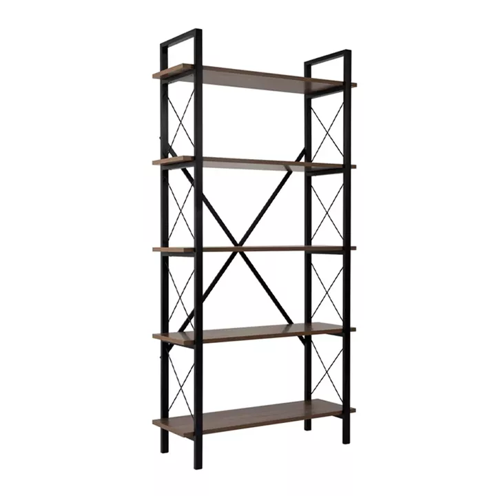 Βιβλιοθήκη Elysian Megapap χρώμα καρυδί - μαύρο 90x33,5x180εκ.