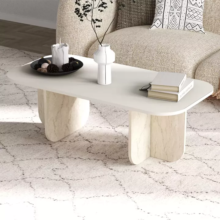 Τραπεζάκι σαλονιού Becaj Megapap χρώμα sandstone - travertine 120x60x41,4εκ.