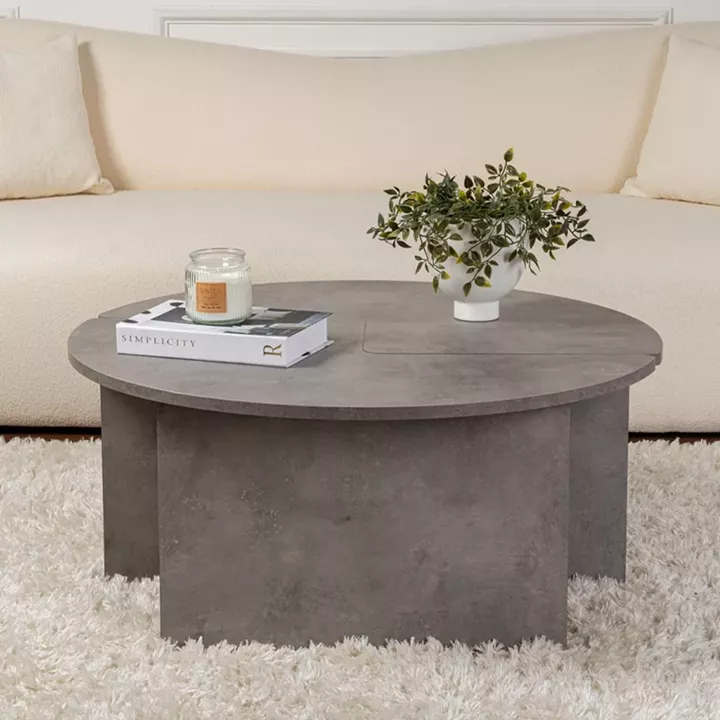 Τραπεζάκι σαλονιού σετ 2 τμχ Moira Megapap χρώμα γκρι σκυροδέματος Ø90x41εκ.