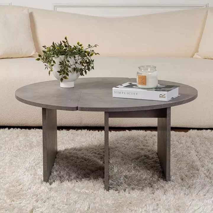 Τραπεζάκι σαλονιού σετ 2 τμχ Moira Megapap χρώμα γκρι σκυροδέματος Ø90x41εκ.