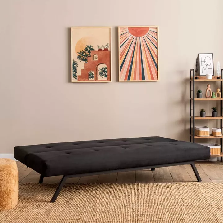 Καναπές - κρεβάτι Zola Megapap τριθέσιος υφασμάτινος χρώμα μαύρο 180x64x78εκ.