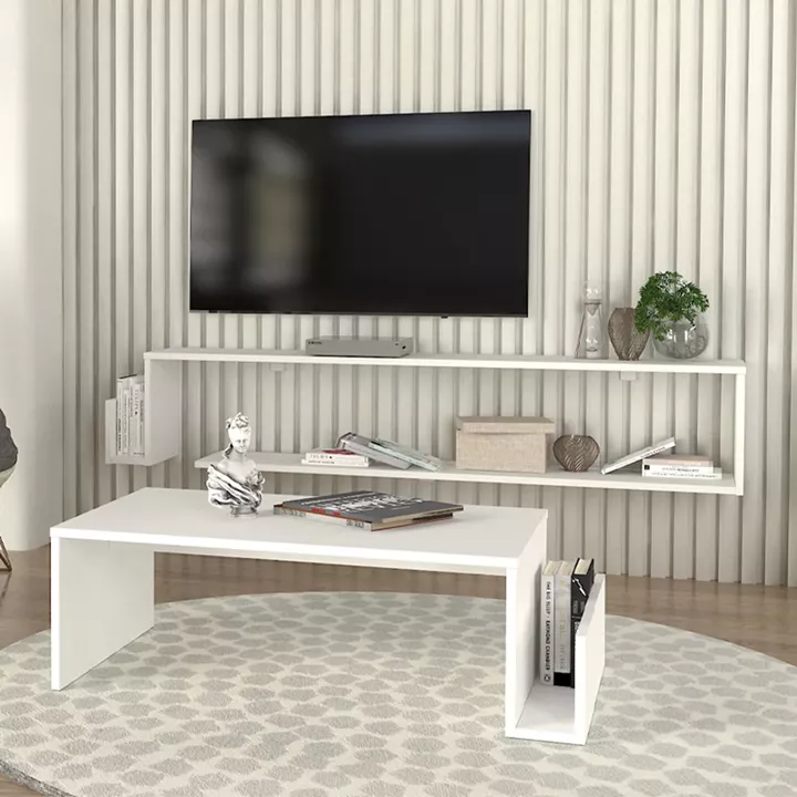 Έπιπλο τηλεόρασης επιτοίχιο Regnar Megapap χρώμα λευκό 168,6x25x31,8εκ.