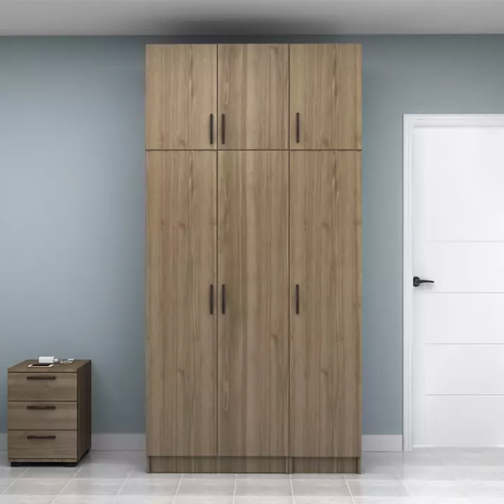 Ντουλάπα ρούχων Vivian Megapap τρίφυλλη με πατάρι χρώμα καρυδί 120x51,8x240εκ.