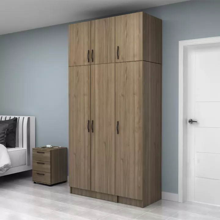 Ντουλάπα ρούχων Vivian Megapap τρίφυλλη με πατάρι χρώμα καρυδί 120x51,8x240εκ.