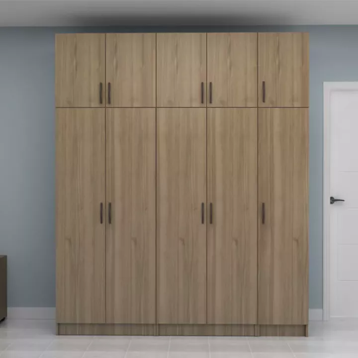 Ντουλάπα ρούχων Vivian Megapap πεντάφυλλη με πατάρι χρώμα καρυδί 200x51,8x240εκ.