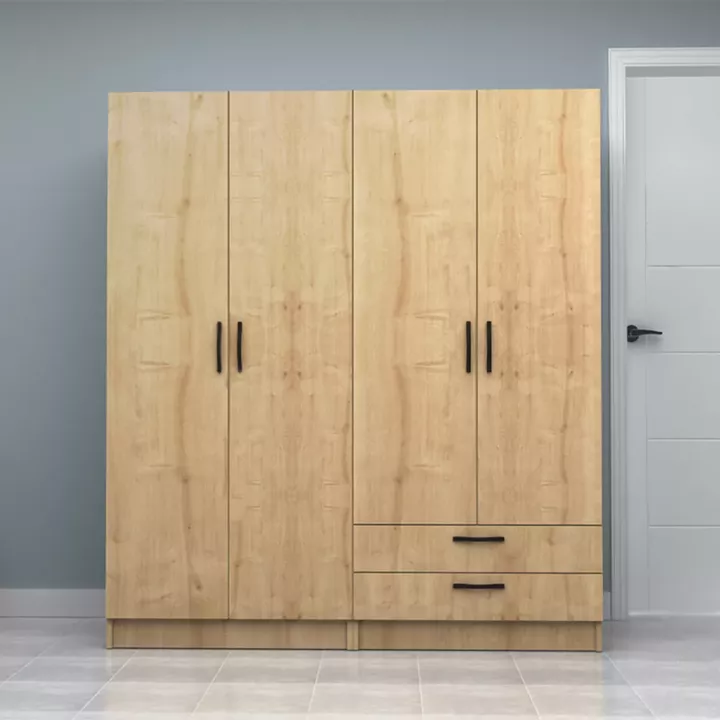 Ντουλάπα ρούχων Vivian Megapap τετράφυλλη με συρτάρια χρώμα φυσικό οξιάς 160x51,8x181εκ.