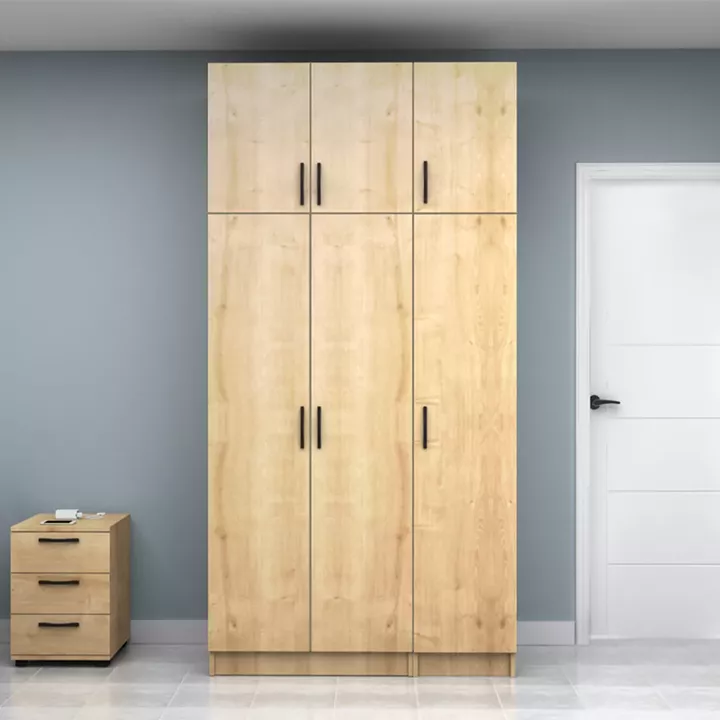 Ντουλάπα ρούχων Vivian Megapap τρίφυλλη με πατάρι χρώμα φυσικό οξιάς 120x51,8x240εκ.