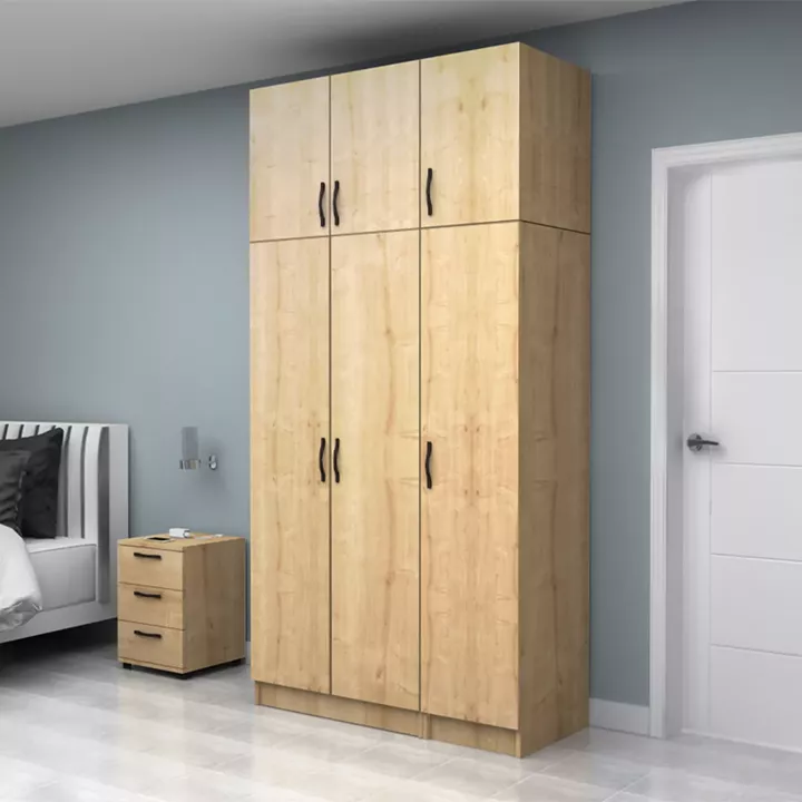 Ντουλάπα ρούχων Vivian Megapap τρίφυλλη με πατάρι χρώμα φυσικό οξιάς 120x51,8x240εκ.