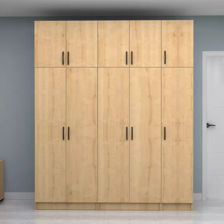 Ντουλάπα ρούχων Vivian Megapap πεντάφυλλη με πατάρι χρώμα φυσικό οξιάς 200x51,8x240εκ.