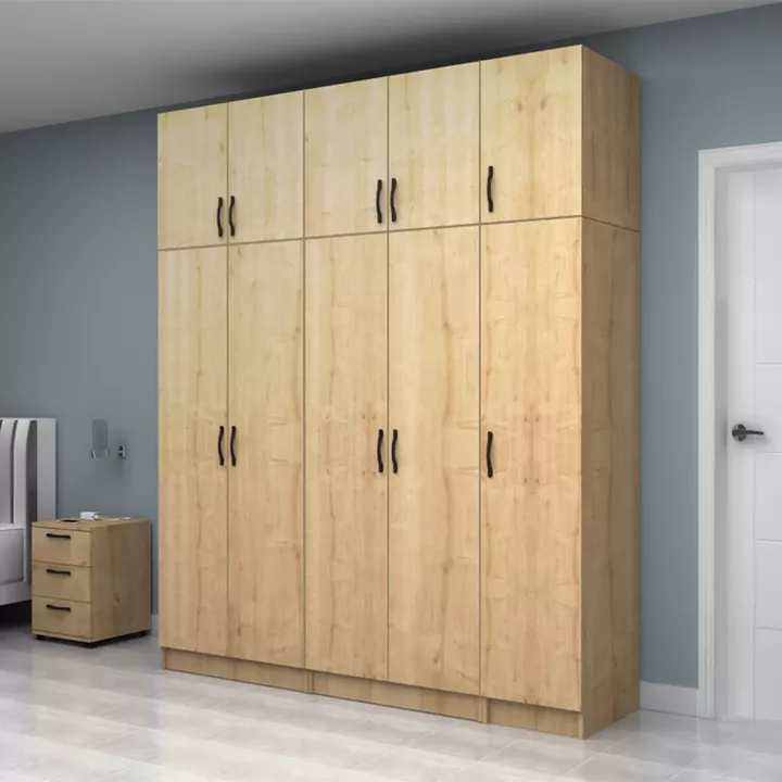 Ντουλάπα ρούχων Vivian Megapap πεντάφυλλη με πατάρι χρώμα φυσικό οξιάς 200x51,8x240εκ.