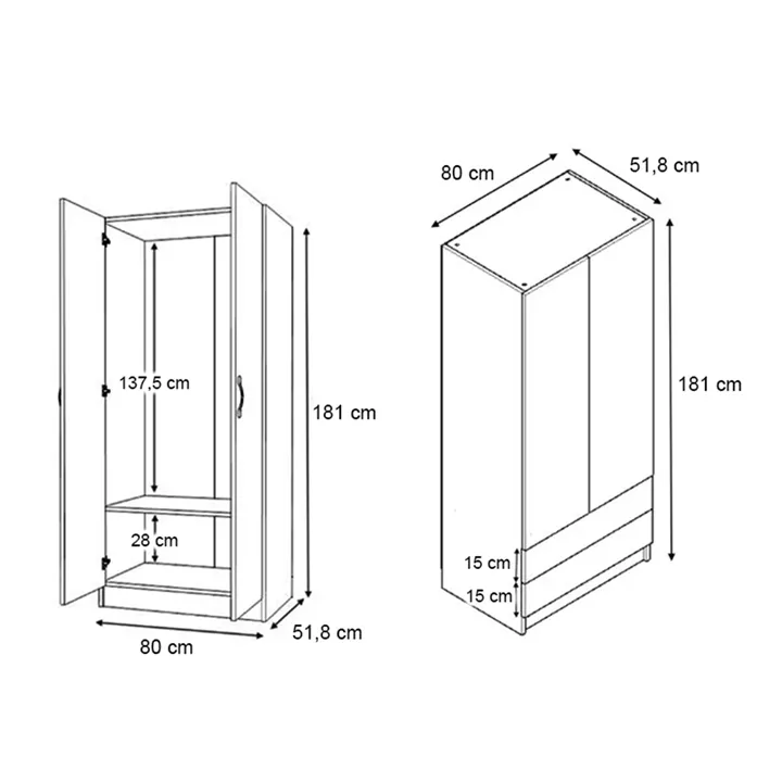 Ντουλάπα ρούχων Vivian Megapap τετράφυλλη με συρτάρια χρώμα λευκό 160x51,8x181εκ.