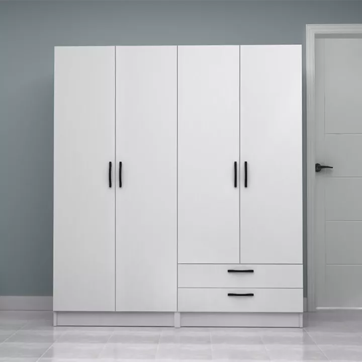 Ντουλάπα ρούχων Vivian Megapap τετράφυλλη με συρτάρια χρώμα λευκό 160x51,8x181εκ.