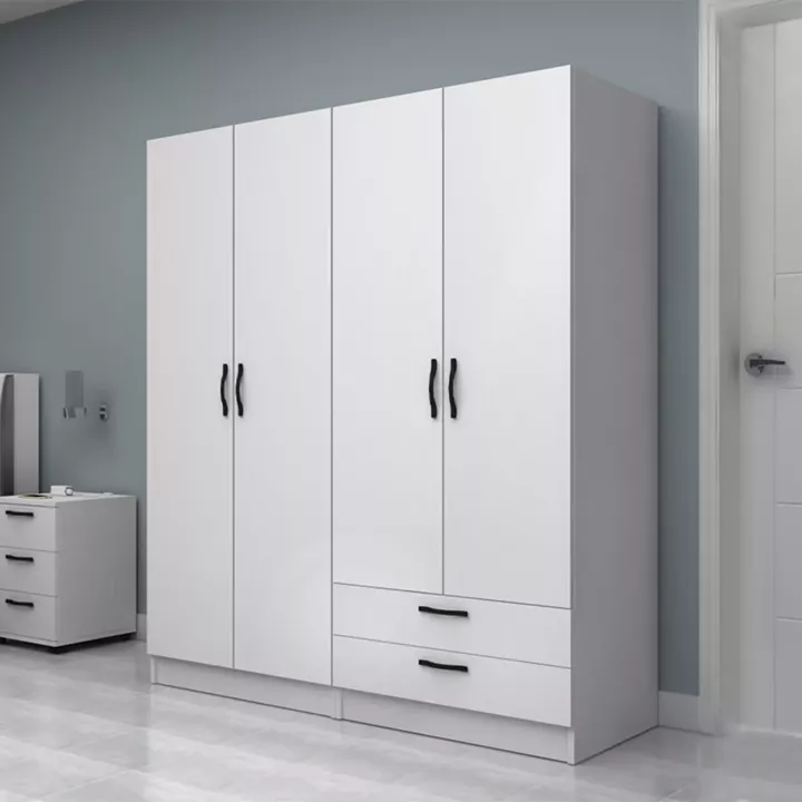 Ντουλάπα ρούχων Vivian Megapap τετράφυλλη με συρτάρια χρώμα λευκό 160x51,8x181εκ.