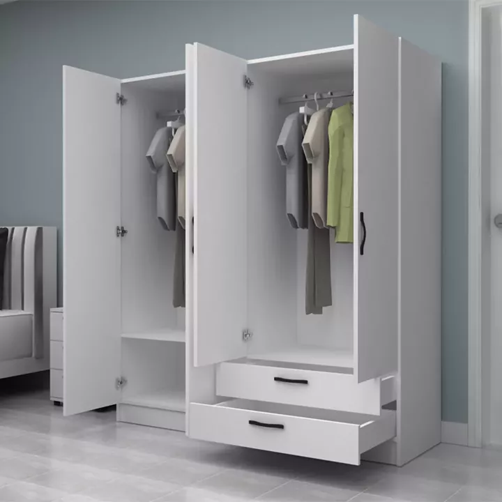 Ντουλάπα ρούχων Vivian Megapap τετράφυλλη με συρτάρια χρώμα λευκό 160x51,8x181εκ.