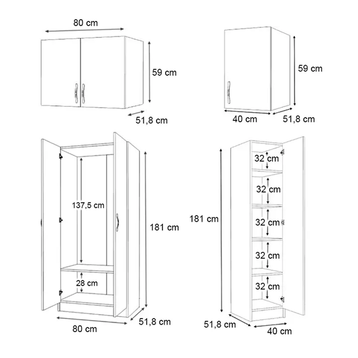 Ντουλάπα ρούχων Vivian Megapap τρίφυλλη με πατάρι χρώμα λευκό 120x51,8x240εκ.