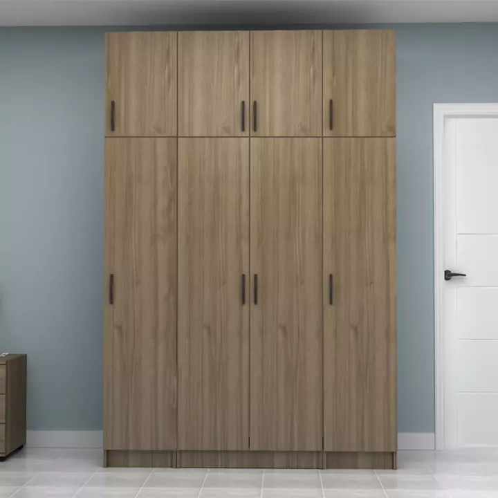 Ντουλάπα ρούχων Vivian Megapap τετράφυλλη με πατάρι χρώμα καρυδί 160x51,8x240εκ.